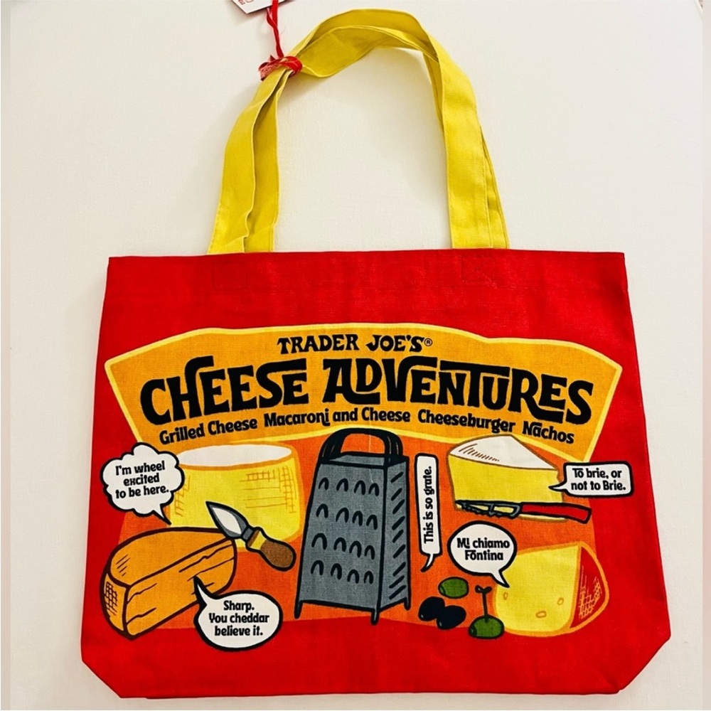 NWT. Trader Joe's Cheese Lover tote Bag! double handle cotton tote 100% cotton - Picture 2 of 6
